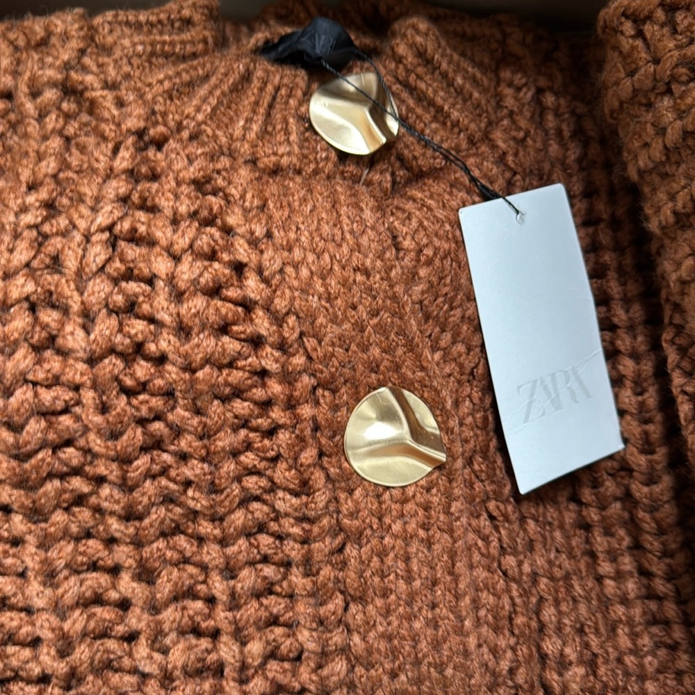 Zara CHUNKY Brown Knit Cardigan - Picture 6 of 8